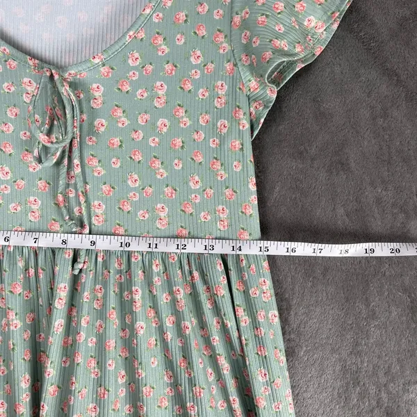 See You Monday Floral Tiered Dress Women's M Green Cottage Bloomcore Coquette - Image 6