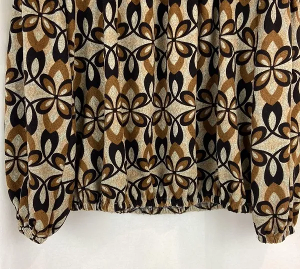 Funky People Tan Brown and Black Puff Sleeve Elastic Waist Floral Top Size XL - Image 11