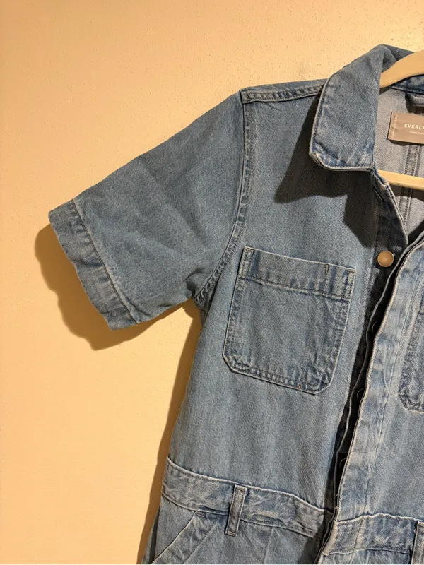 Everlane Light Wash Denim Short Sleeve Coverall Jumpsuit Boilersuit Utility 0 - Image 10