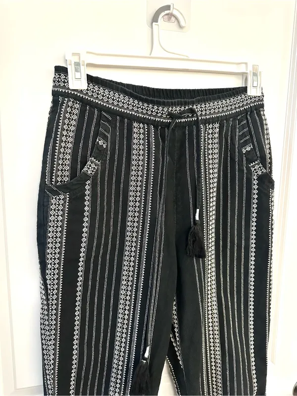 Anthropologie Essential Cotton Weave Drawstring Beach Pants Black & White Small - Image 6