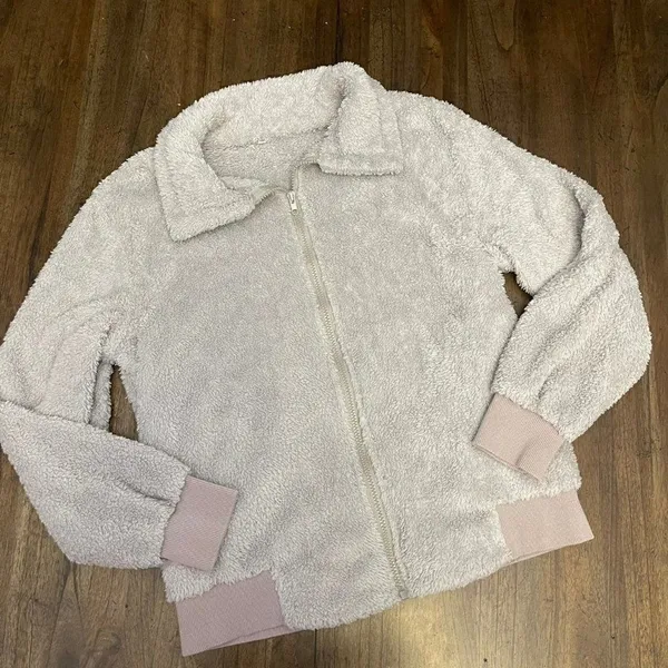 Fuzzy Teddy Jacket Gray Size L - Image 3