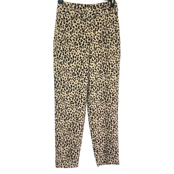 Zara High Waisted Leopard Print Belted Trousers/Pants Size M - Image 2