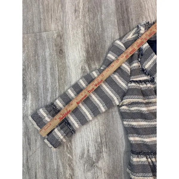 Sugarlips Striped Tweed Ruffle Jacket Navy Cream Frayed Edge Womens Size‎ Medium - Image 6
