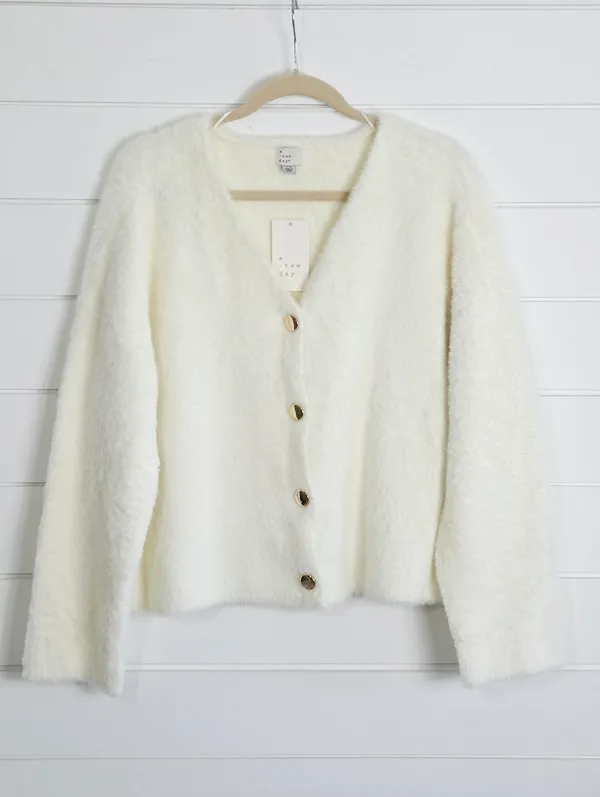 a new day Cream Fuzzy Button-Front Cardigan Sweater Size XXL NEW - Image 2