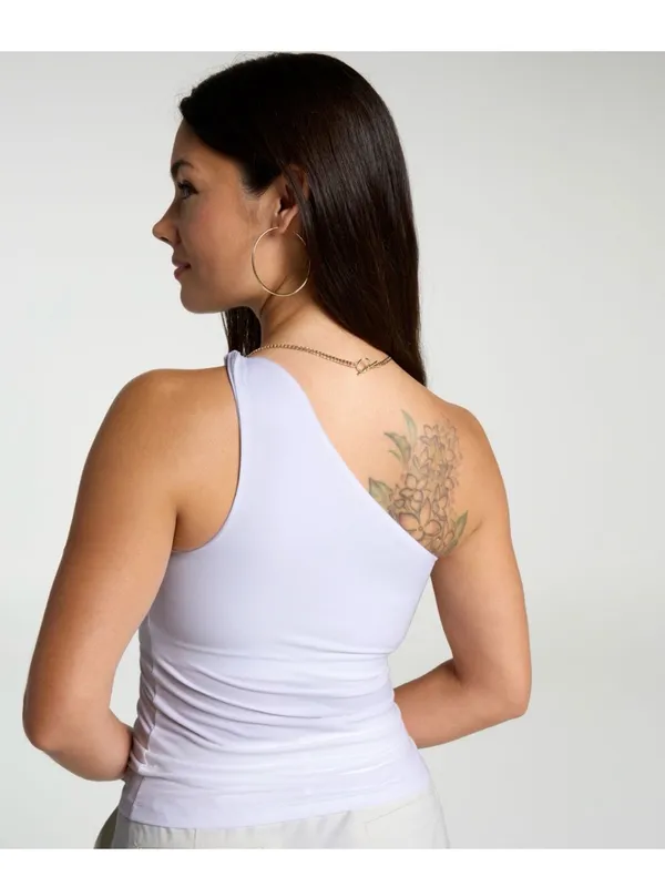 Calia- One-Shoulder White Tank Top — Chic Asymmetric Women's Tank - Image 4