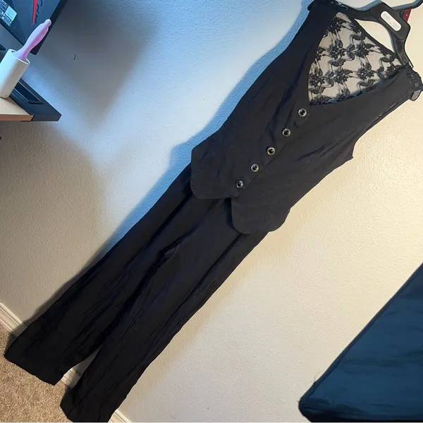 Vintage 80’s 90’s Black Lace-Up Jumpsuit‎ with Relaxed Fit sz 10 Carol Anderson - Image 5