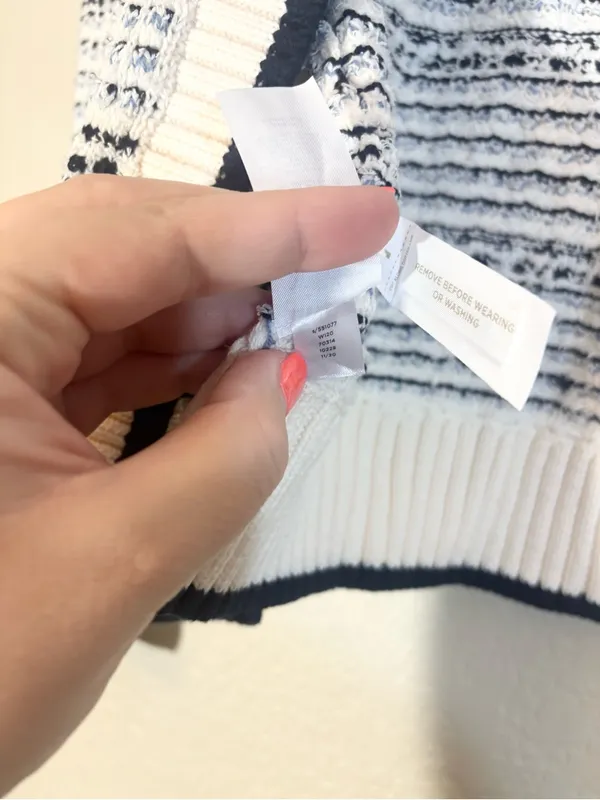 NWT Loft Blue White Stripe Tweed Textured Open Ribbed Cardigan Size S - Image 7