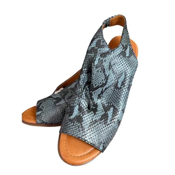 Lucky Brand Blue Gray Snakeskin Print Open Toe Mule Block Heel Booties - Image 7