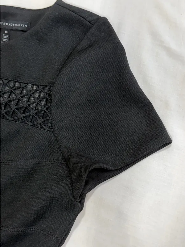 White House Black Market Mesh Inset Banded Fit-AndFlare Dress Black SZ 10 - Image 9