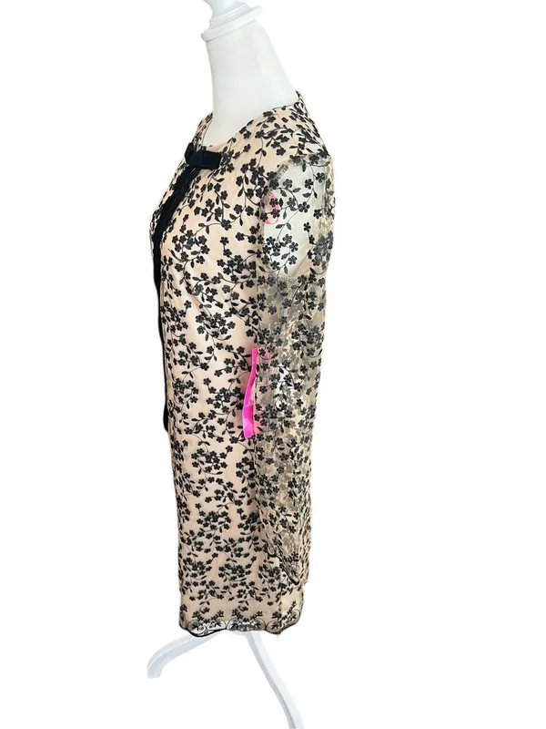 Betsey Johnson NWT Floral Lace Mesh Bow Mini Dress Nude Black Size 6 - Image 3
