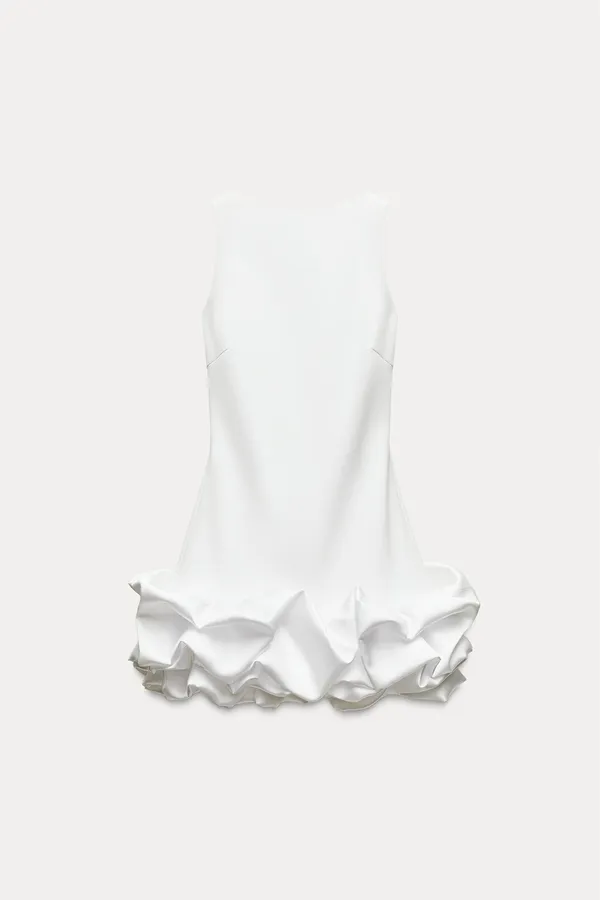 Zara dress mini white fitted bodycon with ruffled skirt party evening wedding - Image 13