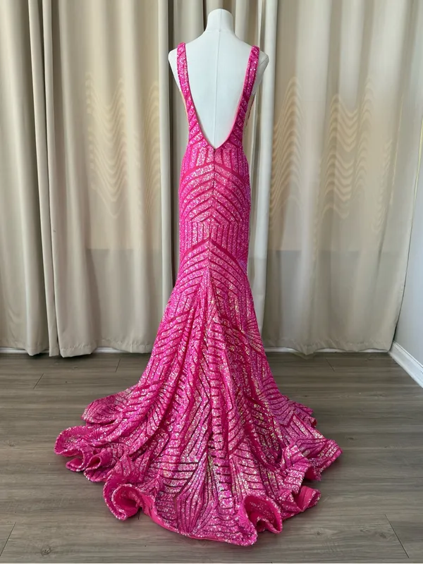 Jovani Mermaid Sequin Pattern Prom Dress - Image 4