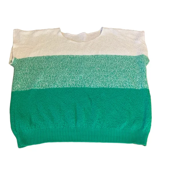 Vintage 1980'S Green & White Color Block Sweater (L) - Image 7