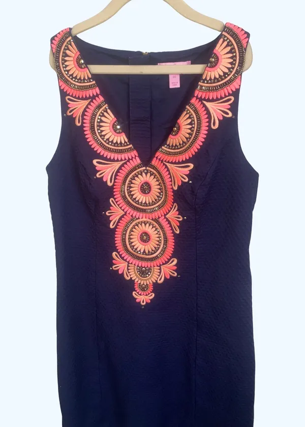 Lilly Pulitzer Embroidered Navy Medallion Janie Shift Dress 00 Preppy Coastal - Image 5