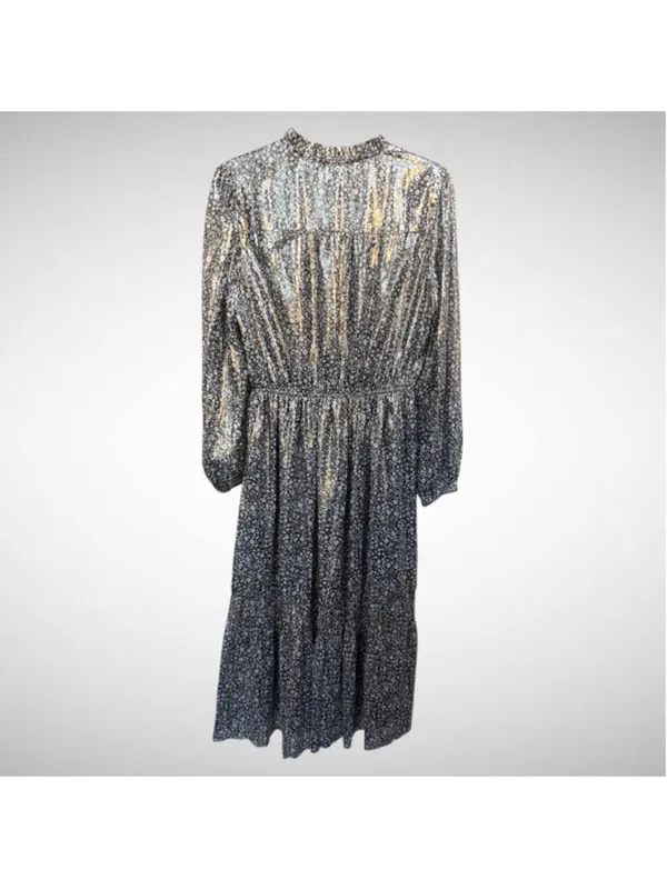 Current Air Gold Metallic Floral Midi Dress Brown Size M - Image 3