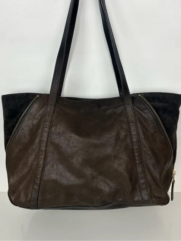 FOSSIL Gwen Shopper Tote Chocolate Brown Leather/Suede Shoulder Bag Convertible - Image 4