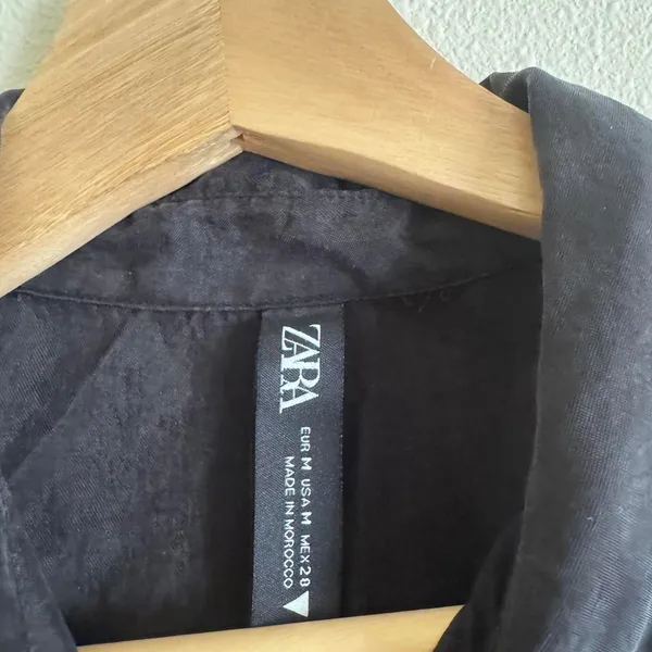 Zara Black Short Sleeve Button Down Collared Mini Shirt Dress Size Medium - Image 5