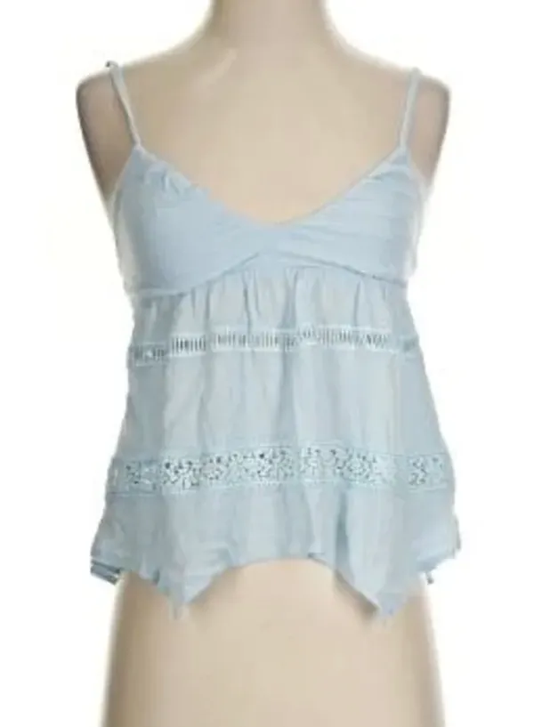 No Boundaries Light Blue Hanky Hem Cami with Lace, Women's - Image 2