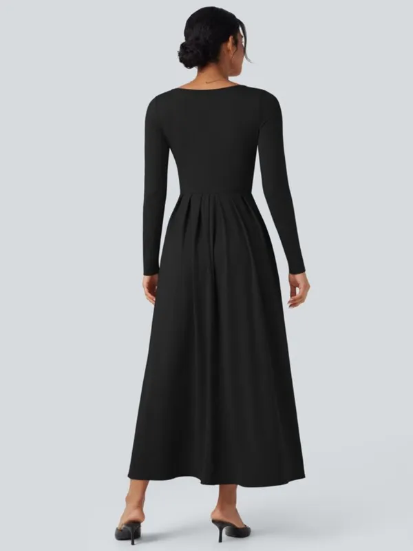 Halara Scoop Neck Long Sleeve Flare Maxi Casual Dress with Pockets New - Image 2