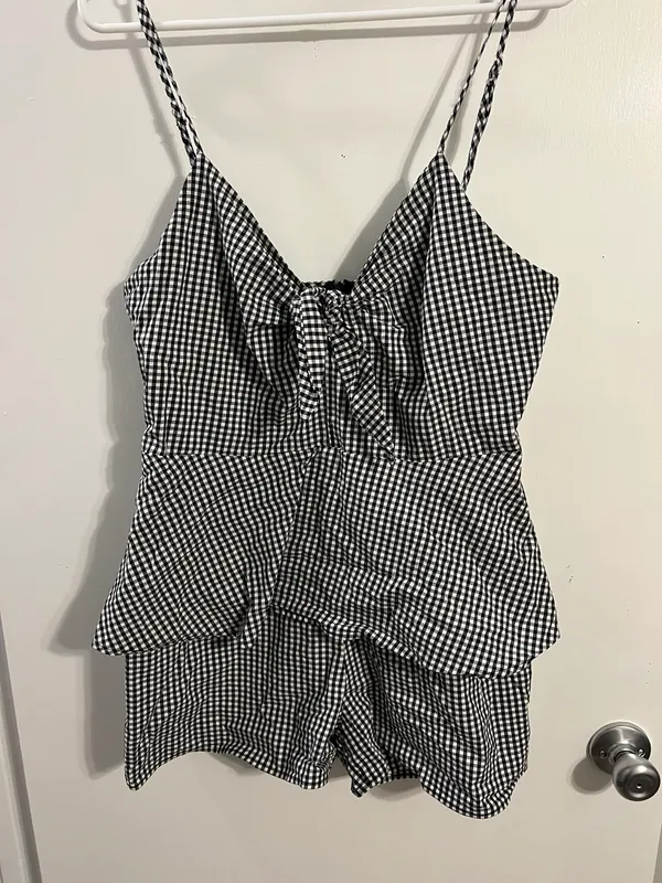 GB Black Checkered Print Romper - Image 2