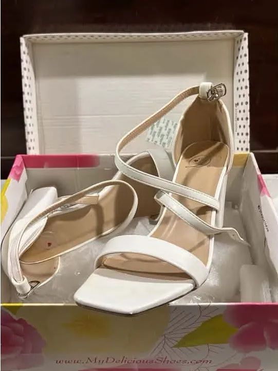 Delicious White Strappy Block Heel Sandals Size 5.5 - Image 2