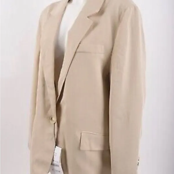 ZARA NEW Women's Size Beige One-Buttoned Long Sleeve Oversized Blazer Jacket Tan - Image 12