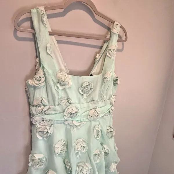 Lulus NWT Mint Green 3D Rosette Tiered Midi Dress - size Medium - Image 3