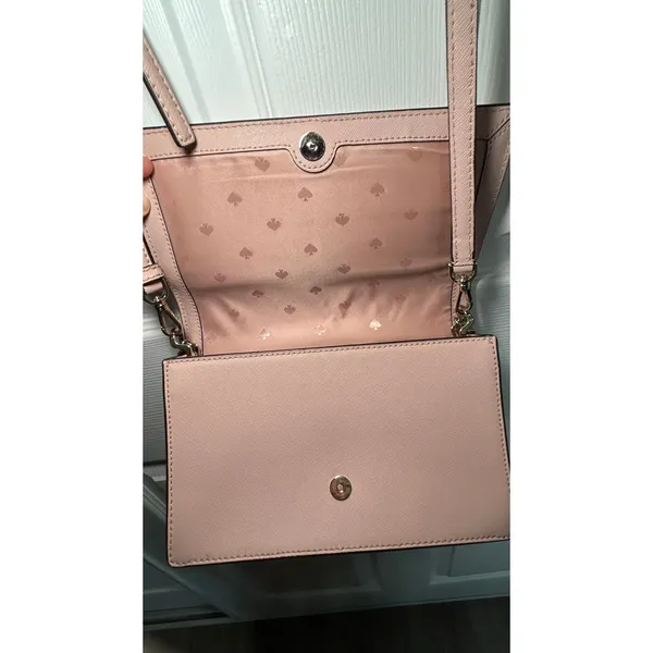 Kate‎ Spade Laurel Way Crossbody Pink Saffiano Gunmetal Chain Shoulder Bag Purse - Image 9