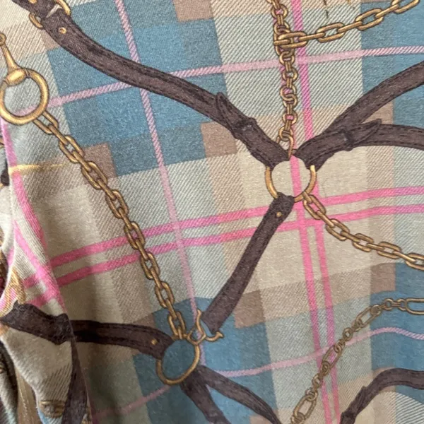 Ralph Lauren equestrian plaid long sleeve top chains hardware preppy stretch - Image 9
