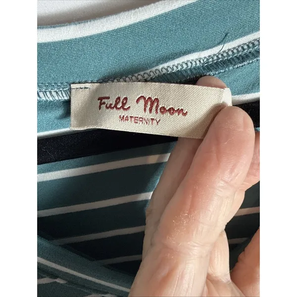 Full Moon Maternity Shirt Women's Medium Green Striped Gathered Sides for Baby - Image 2