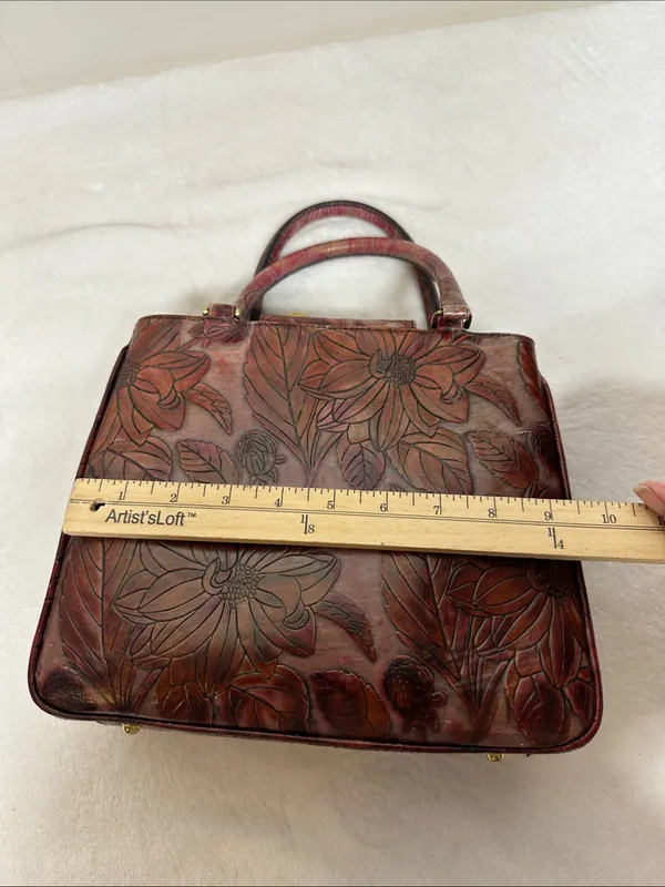 Rare vintage Embossed Brahmin Burgundy Floral Embossed Leather Satchel - Image 7