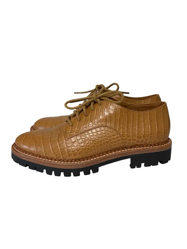 VINCE Like New Camilla Platform Derby Croc Embossed Oxford in Tan - Size 7 - Image 2