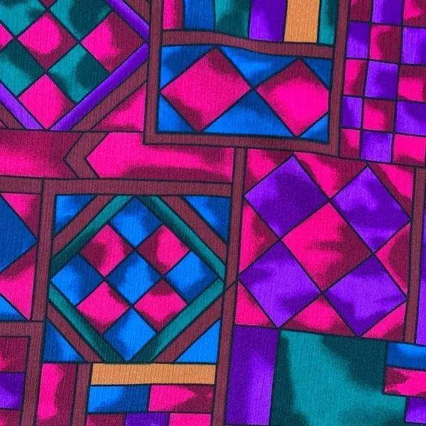 Vintage Hill & Archer Shirt Geometric Multicolor Purple Blue Crinkle‎ Fabric - Image 7
