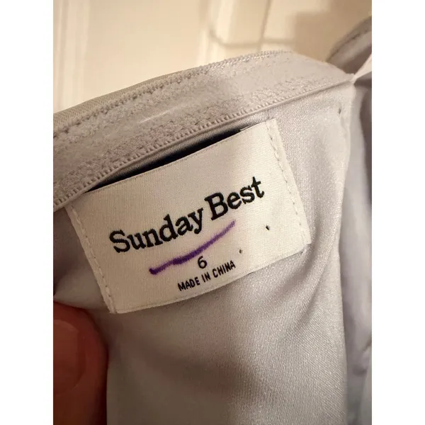 Sunday Best Satin Mini Dress Womens 6 Silver Blue Strapless Fold‎ Over Cocktail - Image 5