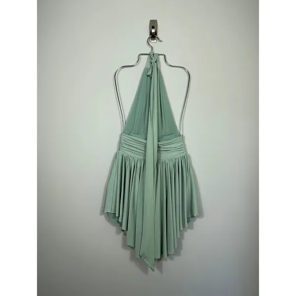 Lucy in the Sky Sage Green Halter Mini Dress with Built-In Shorts S - Image 2