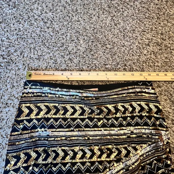 GB Womens‎ Black Gold Silver Sequin Geometric Chevron Wrap Mini Skirt Medium - Image 7