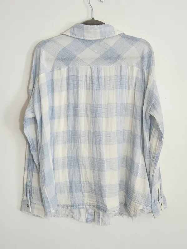 OTT Light Blue and White Check Cotton Gauze Button Down Shirt Size XL - Image 5