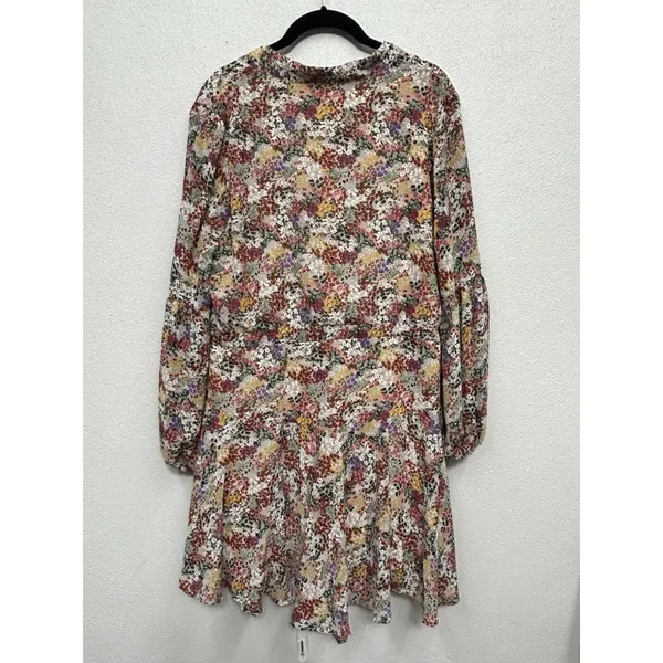 Entro Floral Mini Dress Size Large V-Neck Long Sleeve Tie Waist Boho Festival - Image 3
