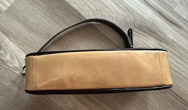 Dooney & Bourke Cream Brown Trim Small Patent Purse J6423747 - Image 5