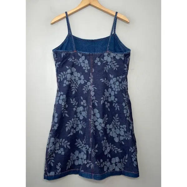 Y2K Size S M Reversible Floral Blue Jean Denim Mini Babydoll Jumper Dress - Image 4