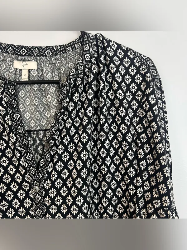 Joie Hagi Long Bishop Sleeve Ditzy Tile Print Black/White Drop BohoDress Size XS - Image 6