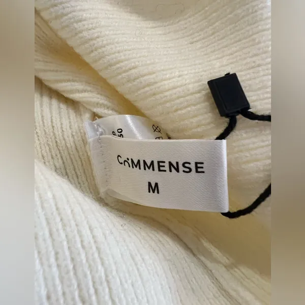 Commense Contrast Stitched Cable Knit Polo Sweater Off-White Size Medium NWT - Image 8