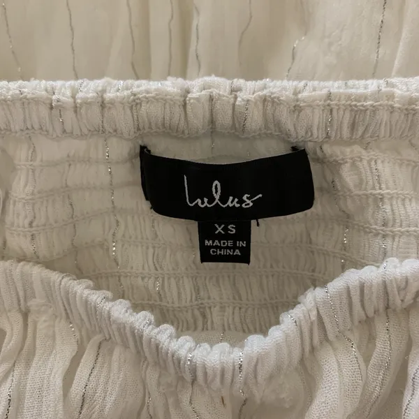 Lulus White Strapless‎ Maxi Dress Metallic Thread Drawstring Waist XS - Image 6