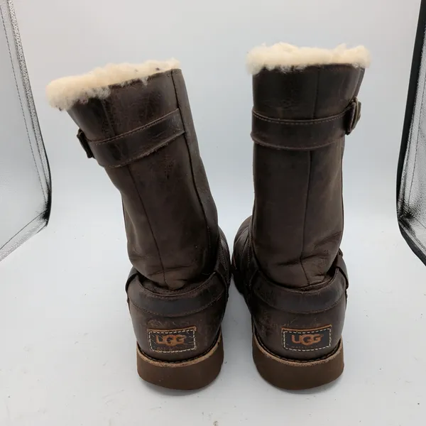 UGG Noira 1001733 Dark Brown Leather Shearling Moto Boots Womens 10 Biker - Image 5