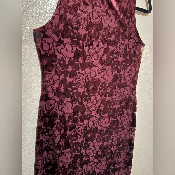 Vintage Carole Little Burgundy Velvet Burnout Maxi Dress | Y2K Sleeveless | 6 - Image 5