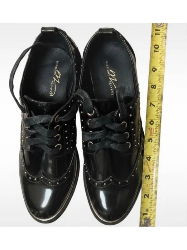🔥 MIDNIGHT VELVET Studded Patent Wingtip Oxfords 7M Major Whimsygoth Vibes 🔥 - Image 12