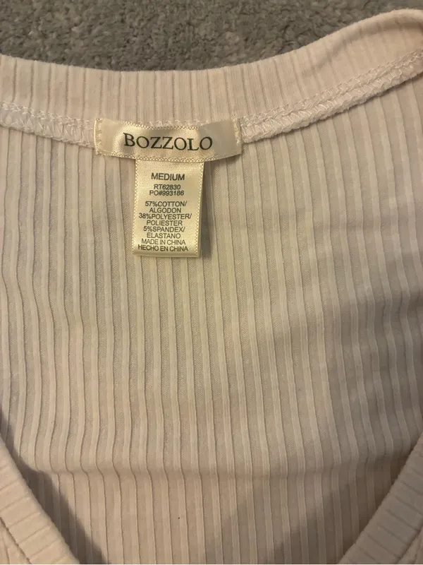 Women’s Bozzolo Brand Cozy Ribbed Cropped V-Neck Tee - White Size Medium - Image 2