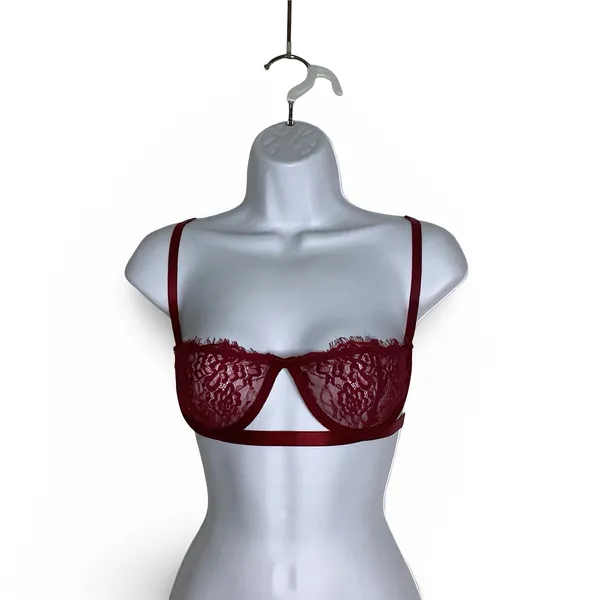 Red Lace Strappy Bra Size M - Image 2