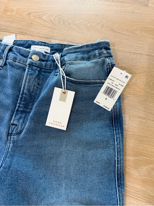 Good American Good Curve Straight Blue Jean 8/29 NWT $155 - Image 4
