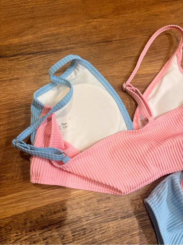Ribbed Bikini Set - Pink & Light Blue - Image 4